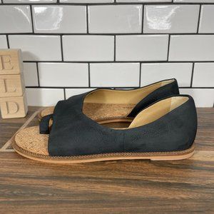 Lucky Brand Falinda Womens Size 6.5 Shoes Black Nubuck Toe Loop D'Orsay Sandal